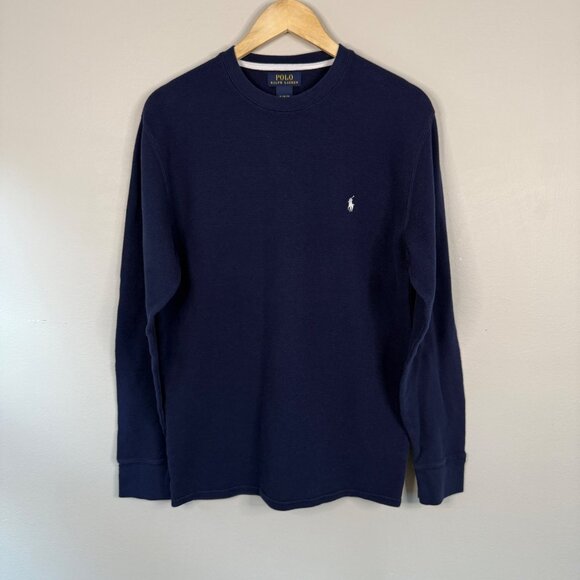 Polo Ralph Lauren Mens XL Navy Long Sleeve Waffle Knit Crewneck Shirt 100% Cotto - Picture 1 of 5